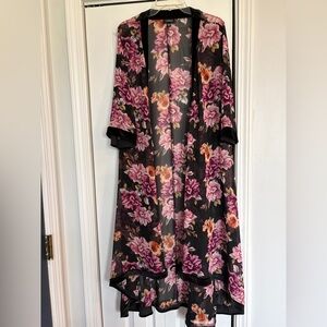 Torrid Floral Chiffon Velvet Trim Duster Kimono - 00/0X